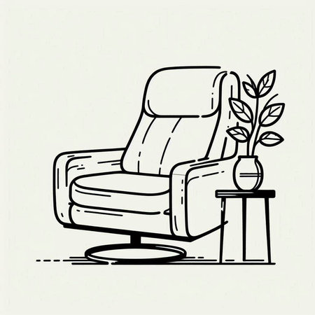 Comfortable armchair in line art style. Hand drawn vector illustration.の写真素材