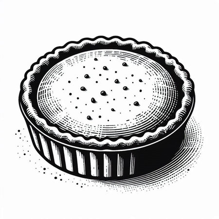 Digital black and white engraving of a pie. Digitally restored image from a mid-19th century...