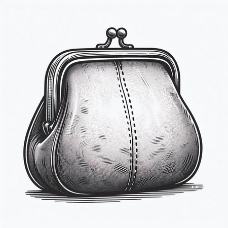 Vintage hand drawn sketch of purse. Vector illustration. Retro style.
