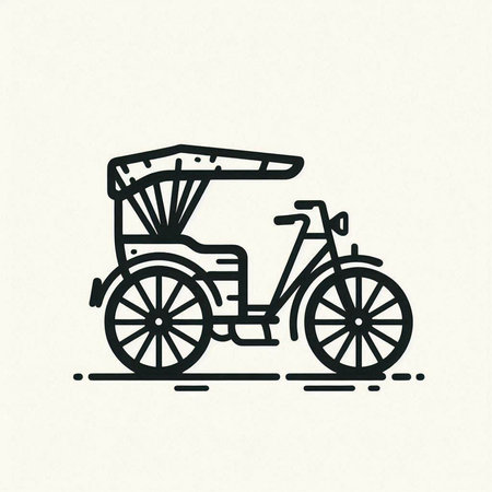 Rickshaw icon in outline style. Vector illustration on white background.