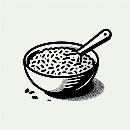Vector illustration of a bowl of porridge. Black and white.