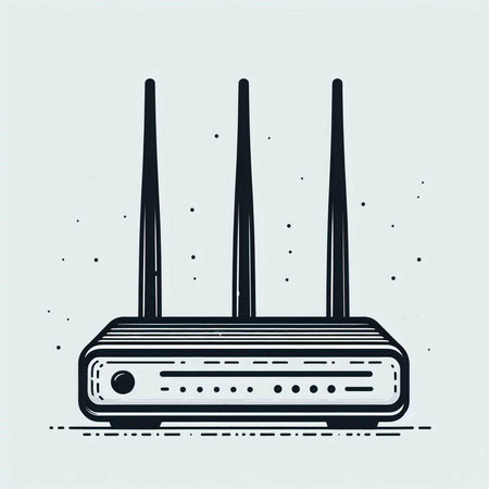 Wireless router with antenna. Vector illustration in line art style.
