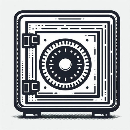 Vector illustration of an open safe with a combination lock on a white background
