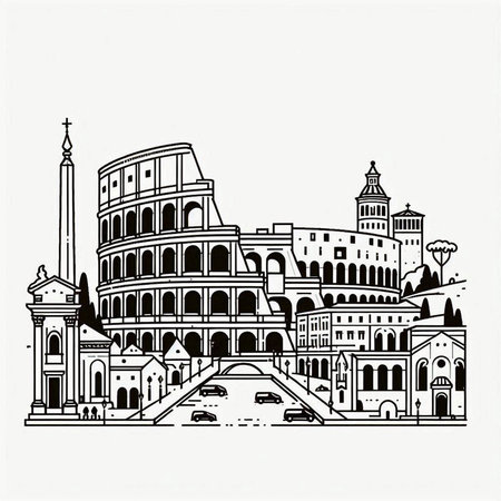 Colosseum in Rome, Italy. Hand drawn vector illustrationの写真素材
