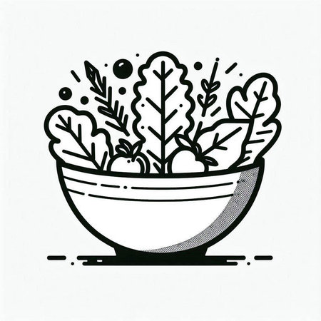 Vegetable salad in a bowl. Hand drawn vector illustration.の写真素材