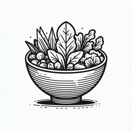 Vegetable salad in a bowl. Hand drawn vector illustration.の写真素材