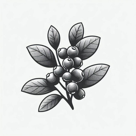 Branch with berries and leaves. Vector illustration in vintage style.