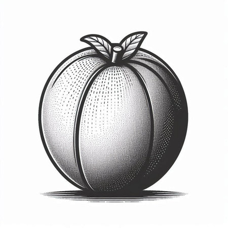 Peach fruit engraving vector illustration. Scratch board imitation. Black and white hand drawn...