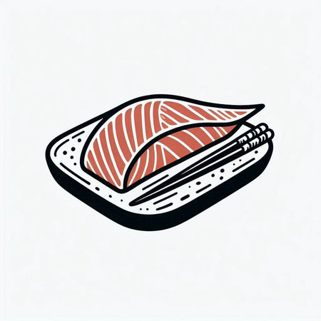 Illustration of a sushi roll with salmon on a white background.の写真素材