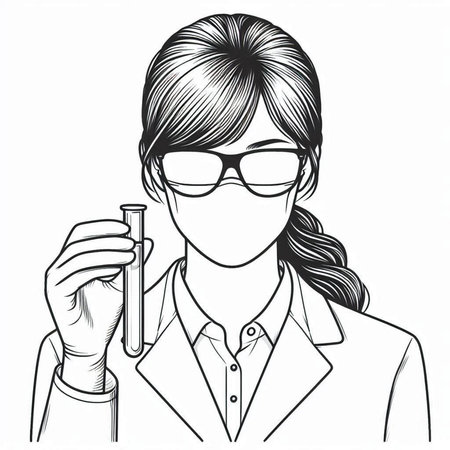 Vector illustration of a female scientist in glasses holding a test tube.
