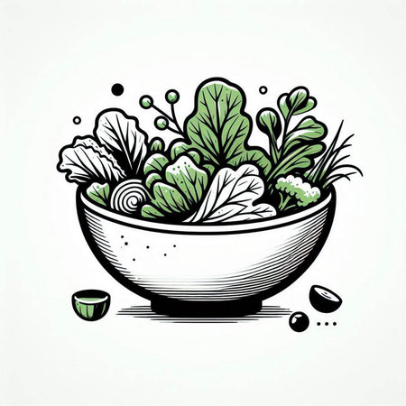 Vegetable salad in a bowl on a white background. Vector illustration.の写真素材