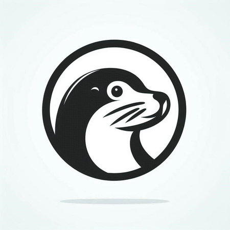 Circle seal logo. Sea animal icon. Vector Illustration.の写真素材
