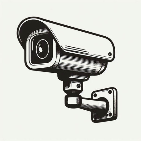 Security camera vintage monochrome vector illustration isolated on white background.