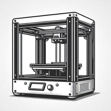 3d printer, engraving, ink, line art, vector illustration