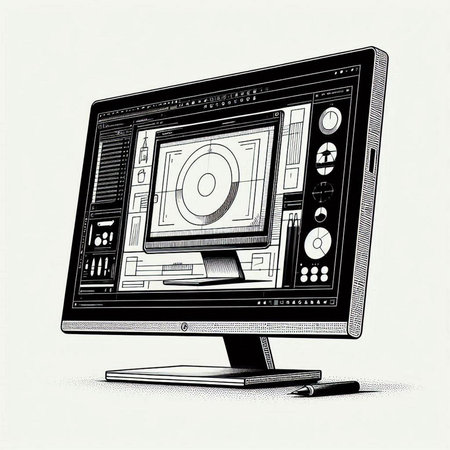 Vector illustration of a computer monitor with a graphic design on the screen