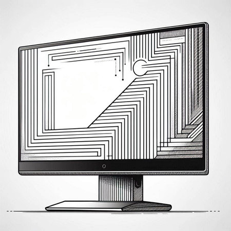 Computer monitor with a pattern of lines on the screen. Vector illustration.
