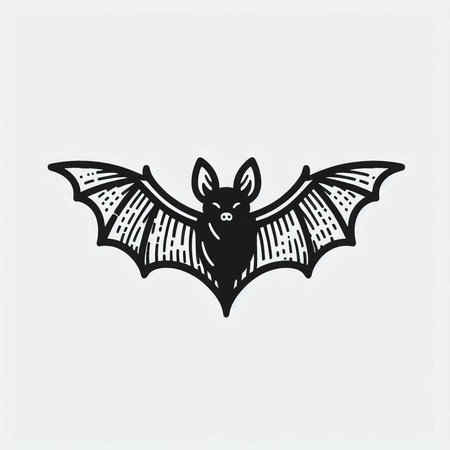 Bat icon. Black and white illustration of a bat isolated on a white background.