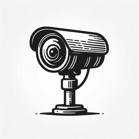 Security camera isolated on white background. Vector illustration in retro style.