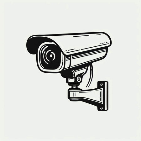 Vector illustration of a security camera in vintage monochrome style.