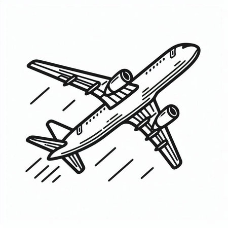 Airplane icon on white background. Vector illustration in sketch style.