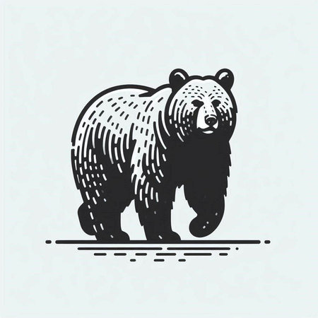 Vector illustration of a grizzly bear in the style of engraving.の写真素材