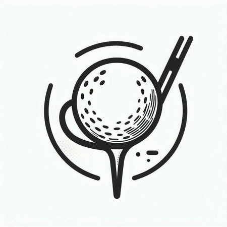 Golf club and ball. Black and white vector illustration on a light background.の写真素材