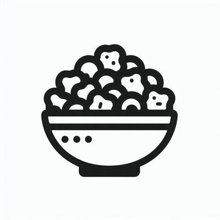 bowl of popcorn on a white background, black and white vector illustration
