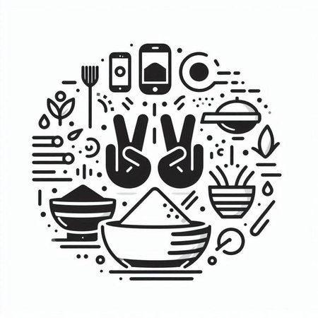 Vector set of black and white icons and symbols for indian cuisine.の写真素材