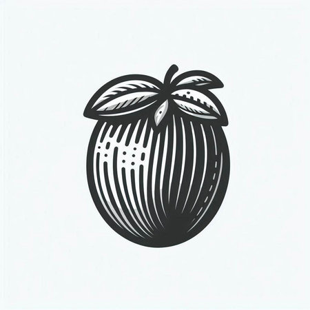 Black and white vector illustration of an apple with leaves on a white backgroundの写真素材