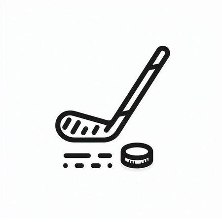 Hockey stick and puck icon isolated on white background. Vector illustration.