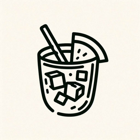 Glass of lemonade with straw and ice cubes. Vector illustration.の写真素材