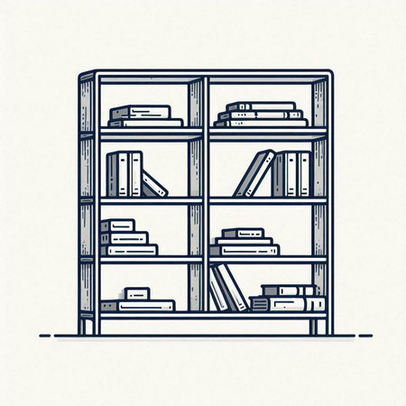 Bookshelf with books. Vector illustration in line art style.