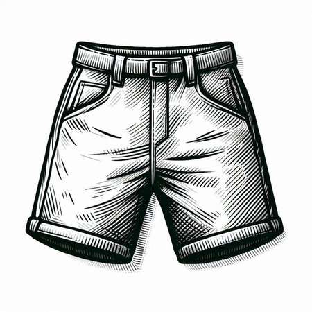 Sketch men's shorts. Vector illustration in engraving style.