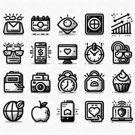 Icons for social networks. Vector illustration. Black and white.の写真素材