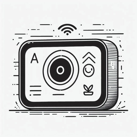 Vector illustration of a digital photo camera on a white background in a linear style.
