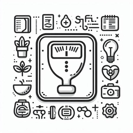 Vector line art illustration of weight scale. Modern thin linear icons set.