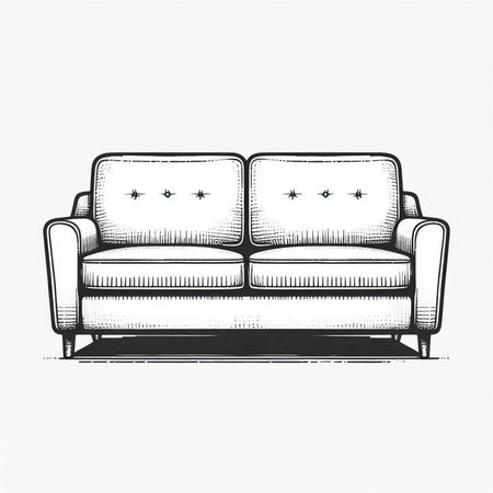 Sofa on white background. Hand drawn sketch. Vector illustration.の写真素材