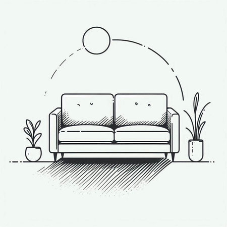 Sofa in the living room. Hand drawn vector illustration.の写真素材