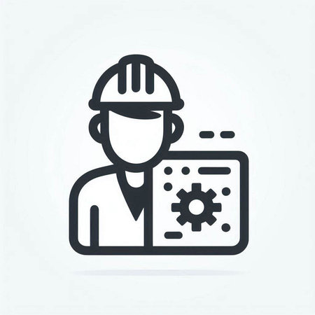 Engineer with Cogwheel icon. Flat design. Vector illustrationの写真素材