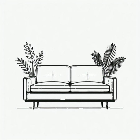 Sofa hand drawn vector illustration in line art style. Interior design.の写真素材