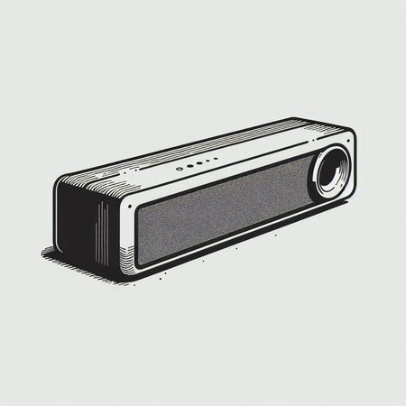 Digital video projector isolated on white background. Hand drawn vector illustration.
