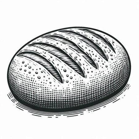 Illustration of a loaf of bread in engraving style.