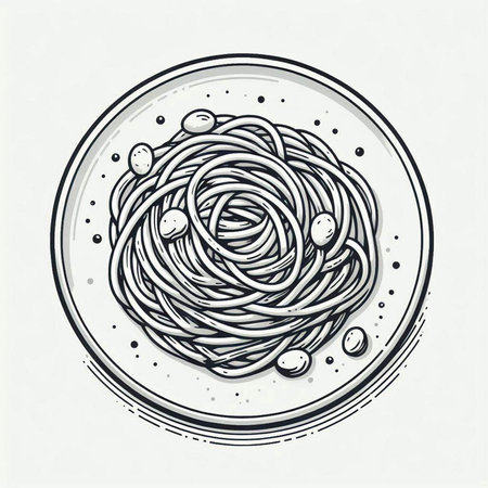 Spaghetti in a plate on a white background. Vector illustration.の写真素材