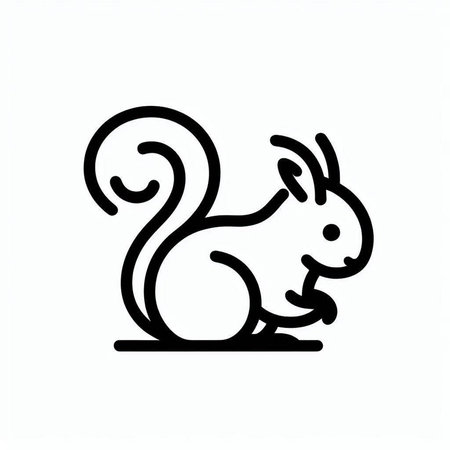 Squirrel icon. Vector illustration isolated on white background. Simple line art style.の写真素材