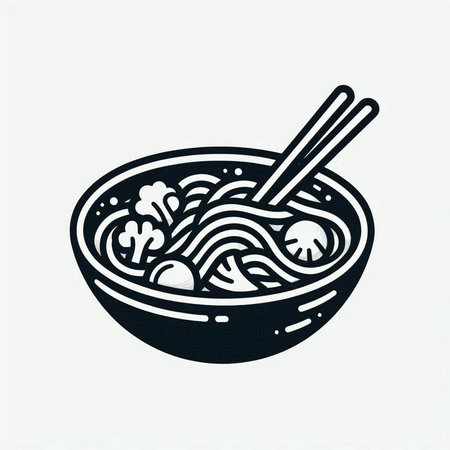 Noodles in a bowl with chopsticks. Vector illustration.