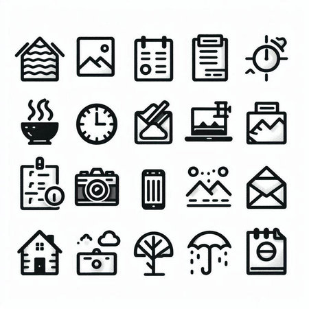 set of black and white icons for web and mobile applications. Vector illustrationの写真素材