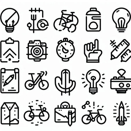 bicycle icon set, outline vector symbol collection, linear pictogram pack isolated on whiteの写真素材