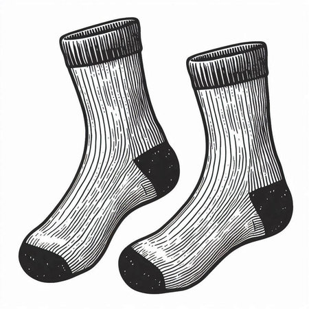 Illustration of a pair of socks on a white background in engraving style