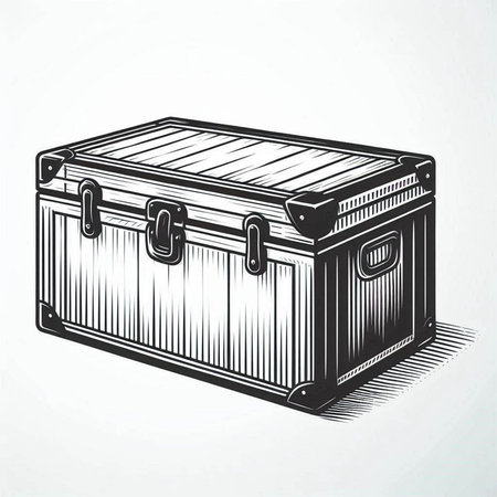 Treasure chest on white background. Vector illustration in vintage style.