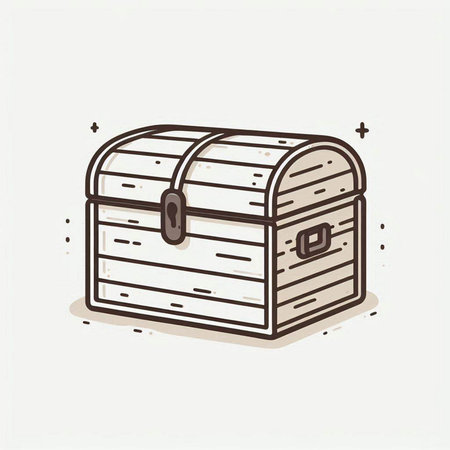 Treasure chest icon in doodle style. Vector illustration.